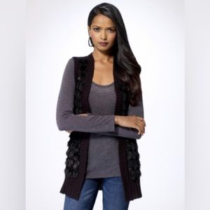 Cache Black Woven Faux Fur Sweat Vest Sz L